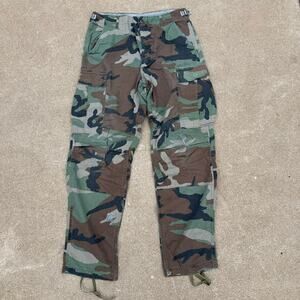 Vintage Camo Cargo Pants Unisex‎ Military Woodland BDU Small